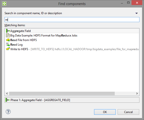 Find Components dialog - the searched text is highlighted both in component names and description.