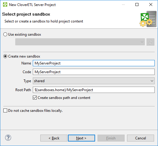 CloverETL Server Project Wizard - Clustered Sandbox Creation