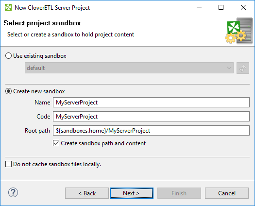 CloverETL Server Project Wizard - Sandbox Selection