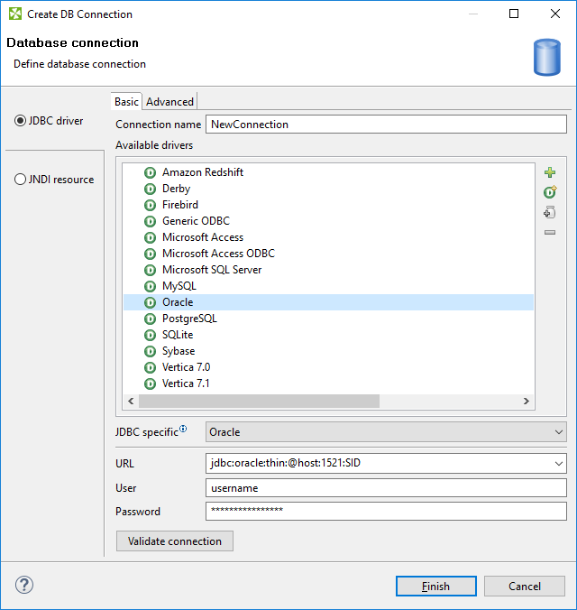 Database Connection Properties Dialog