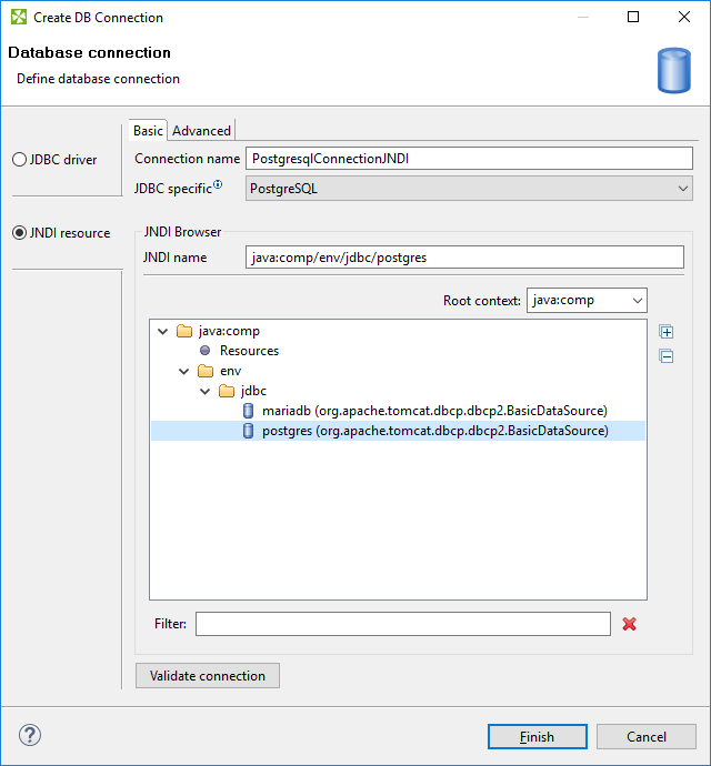 JNDI resource - Basic tab