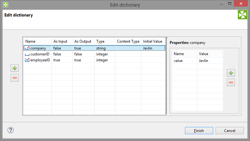 Dictionary Dialog with Defined Entries