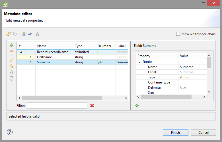 Metadata Editor with New Names of the Fields