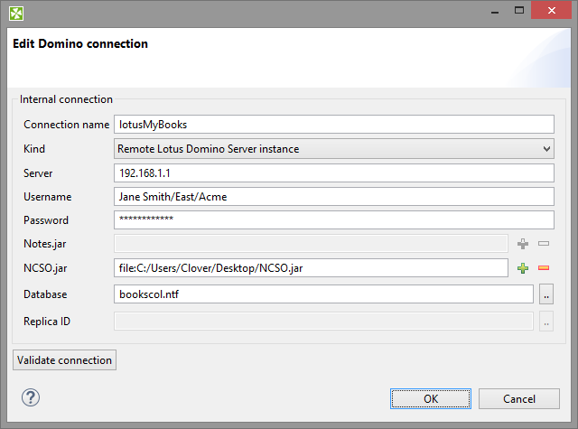 Lotus Notes Connection Dialog