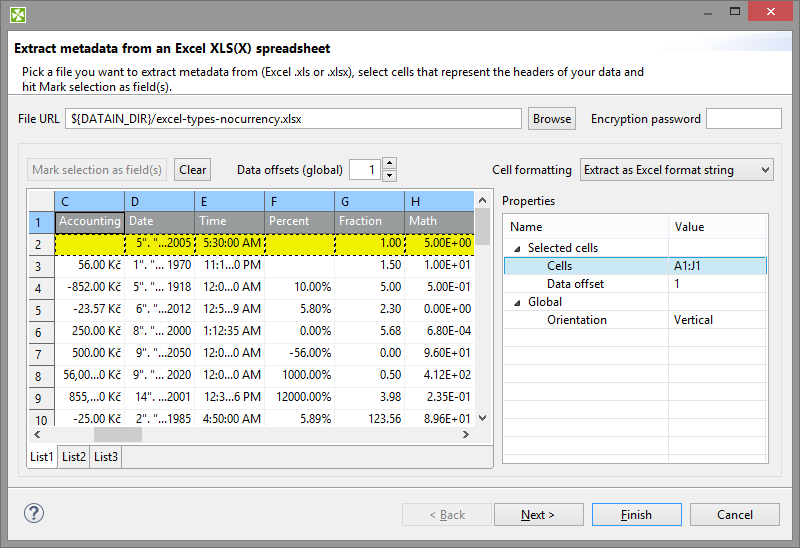 Extract Metadata from Excel Spreadsheet Wizard