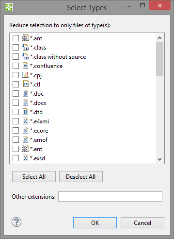 Select Types Dialog - Choosing file extension(s)