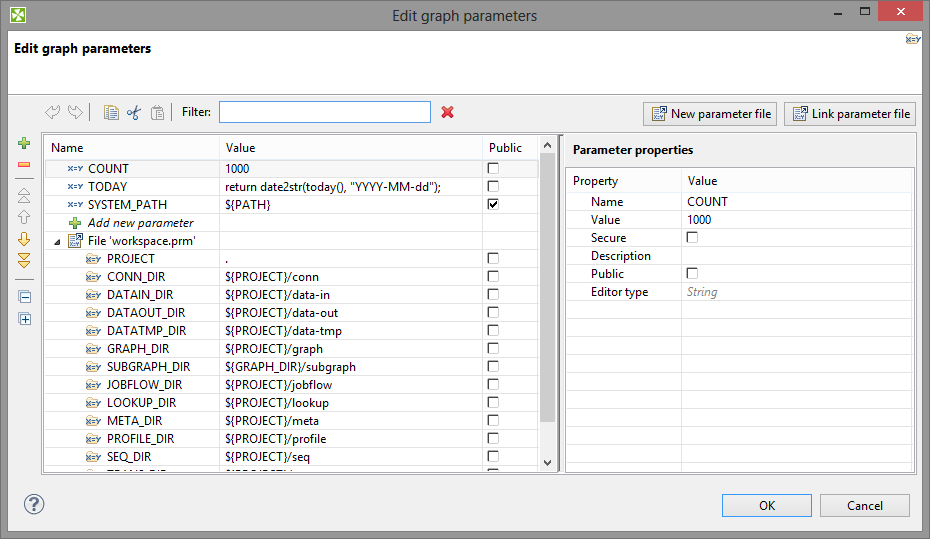 Example of a Graph parameters editor