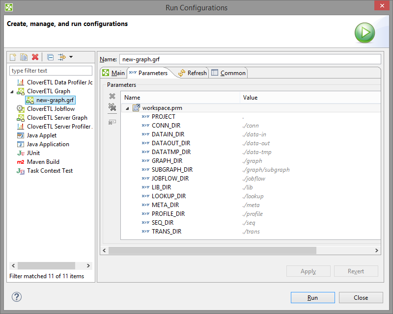 Run Configuration - Parameters Tab