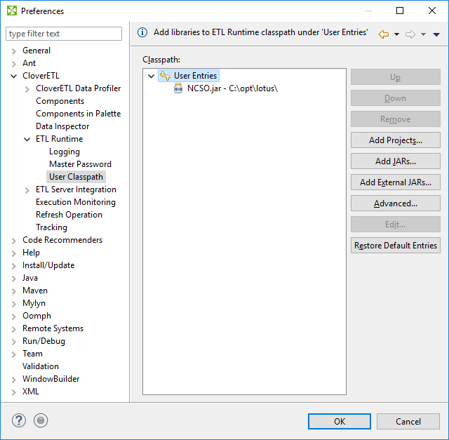 CloverETL Runtime - User Classpath