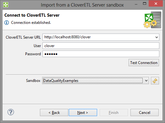 Import from CloverETL Server Sandbox Wizard (Connect to CloverETL Server)