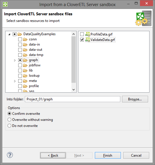 Import from CloverETL Server Sandbox Wizard (List of Files)