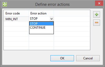 Define Error Actions Dialog