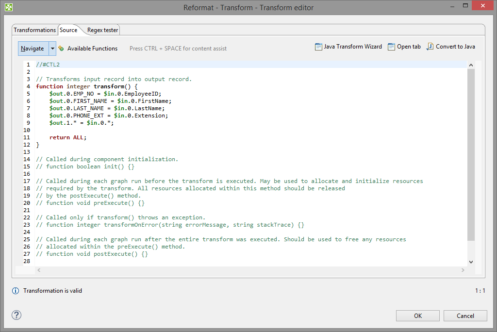 Transformation Definition in CTL (Source Tab)