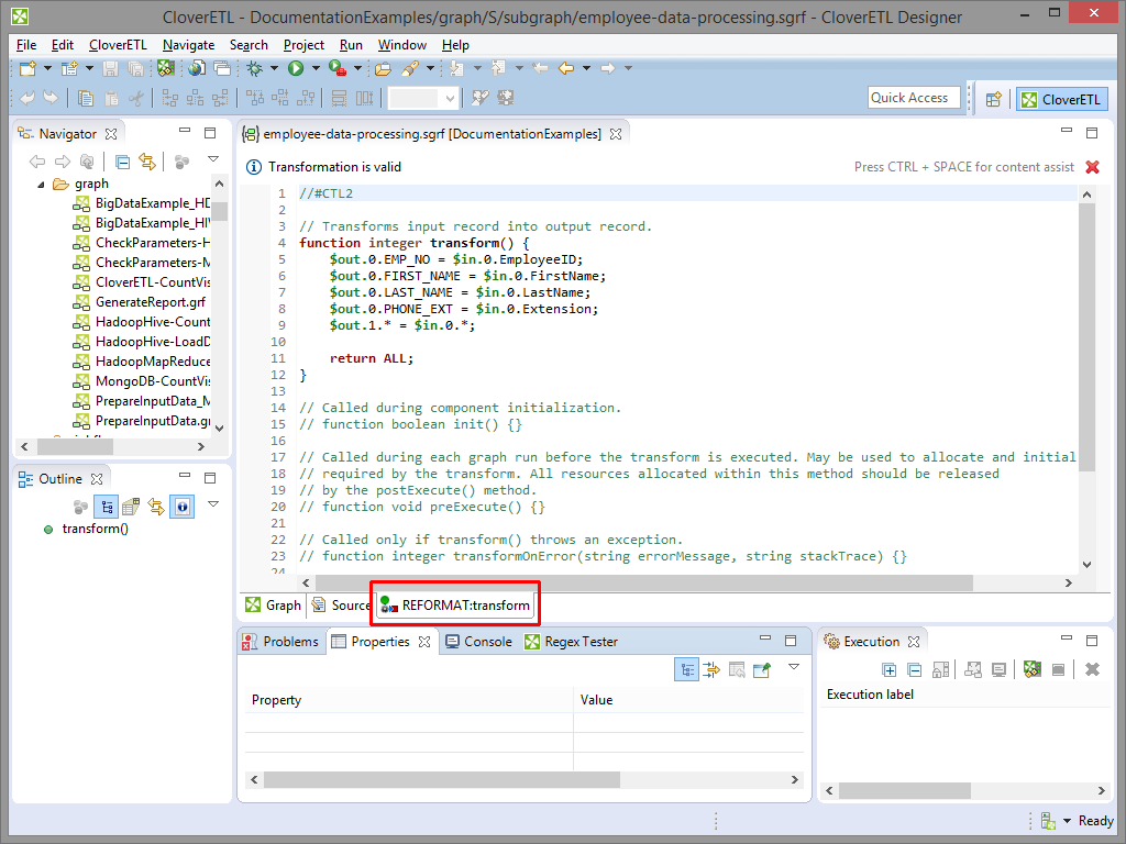 Transformation Definition in CTL (Transform Tab of the Graph Editor)