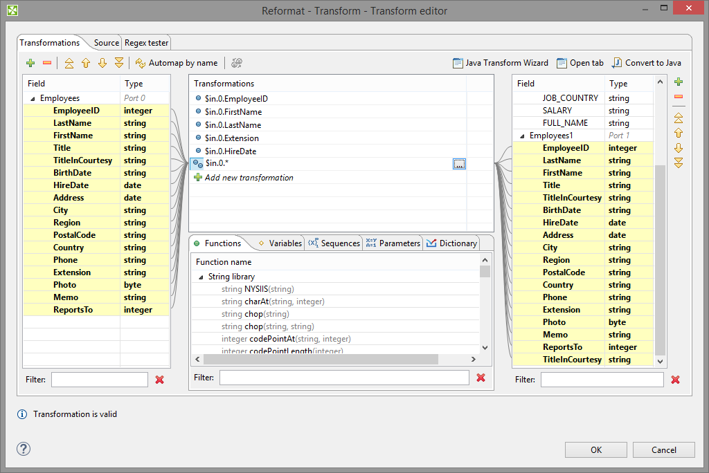 Input Record Mapped to Output Record Using Wildcards