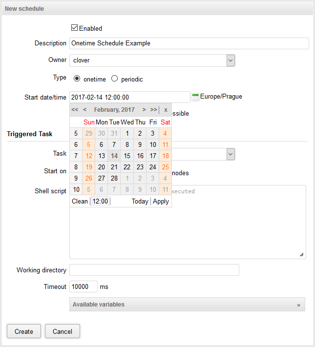 Web GUI - schedule form - calendar