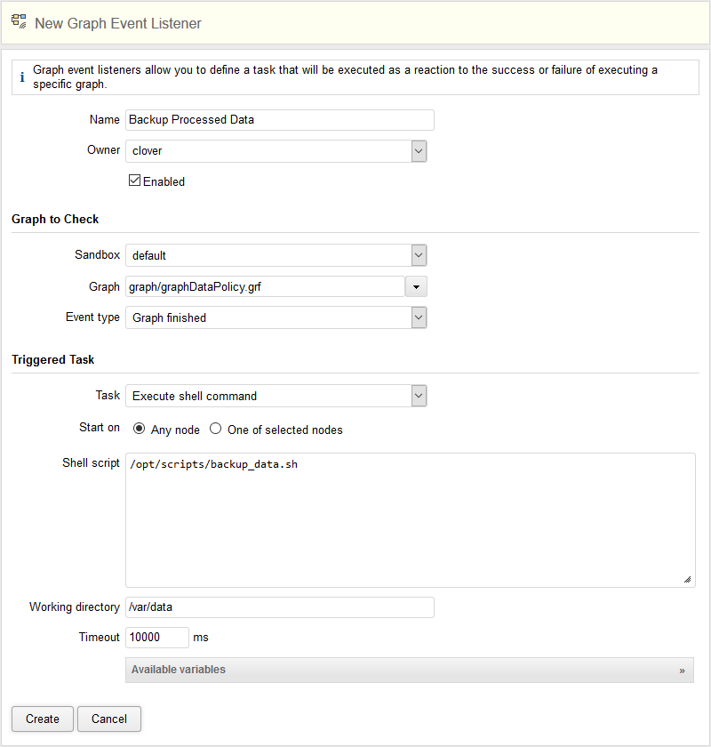 Web GUI - backup of data processed by graph