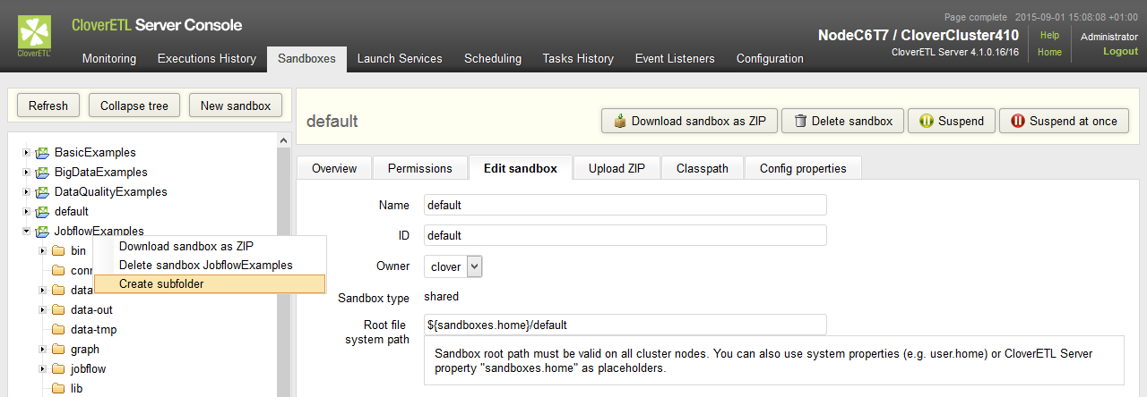 Web GUI - section "Sandboxes" - context menu on sandbox