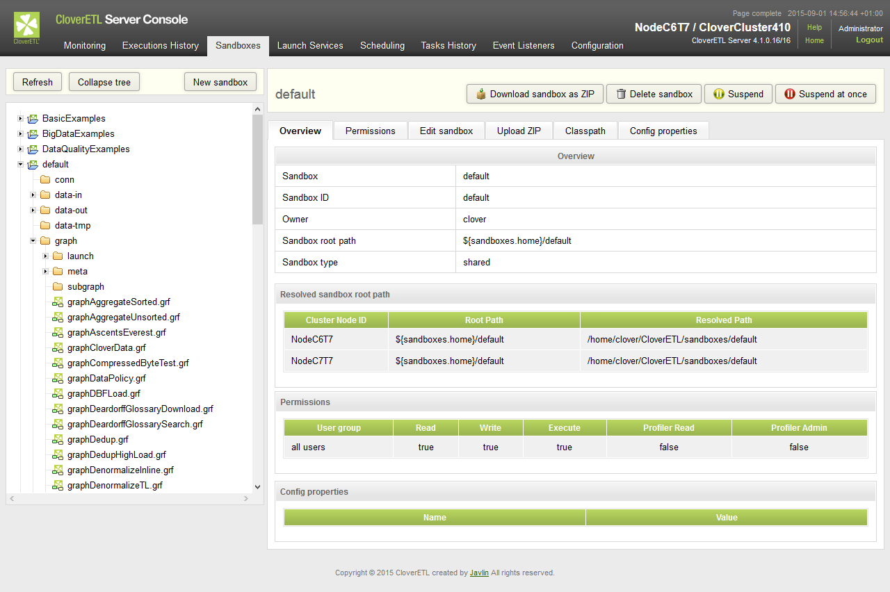 Sandboxes Section in CloverETL Server Web GUI