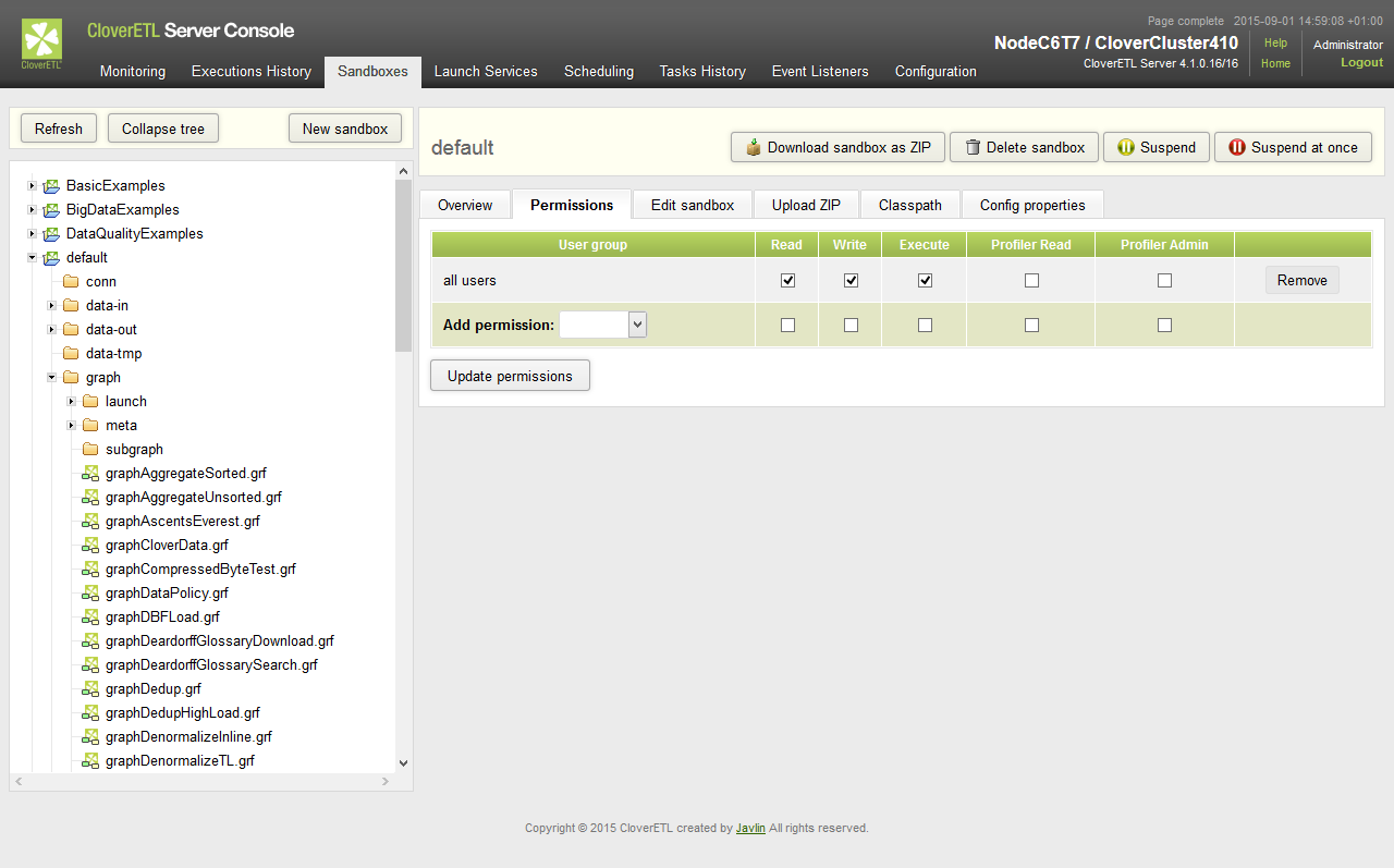 Sandbox Permissions in CloverETL Server Web GUI