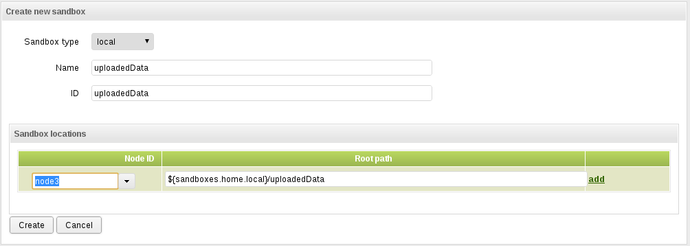 Dialog form for creating a new local sandbox