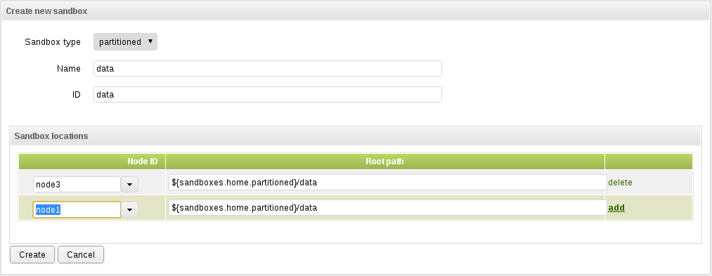 Dialog form for creating new local sandbox