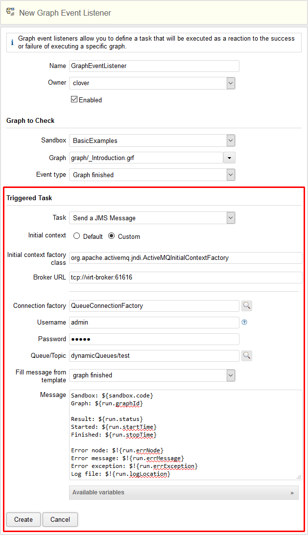 Web GUI - Task JMS message editor