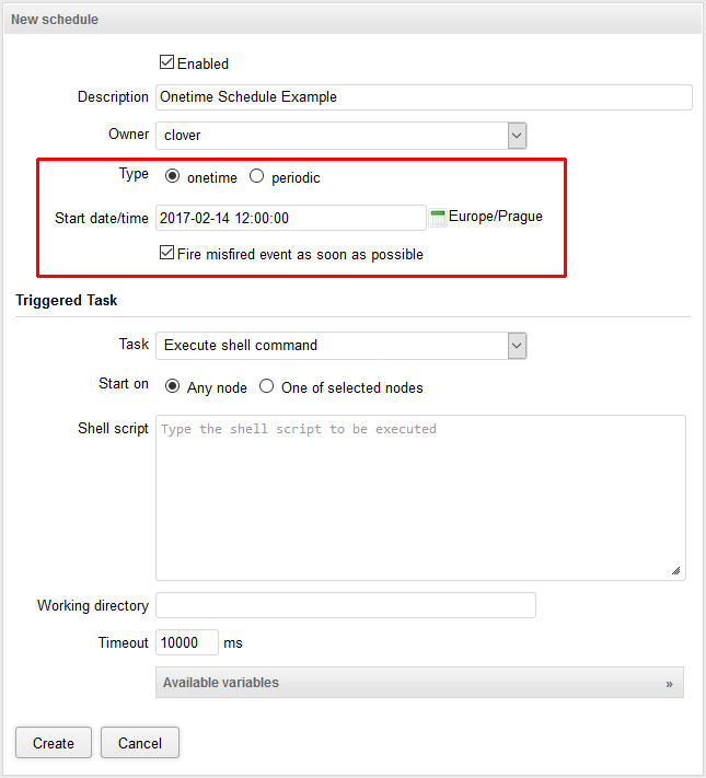 Web GUI - onetime schedule form