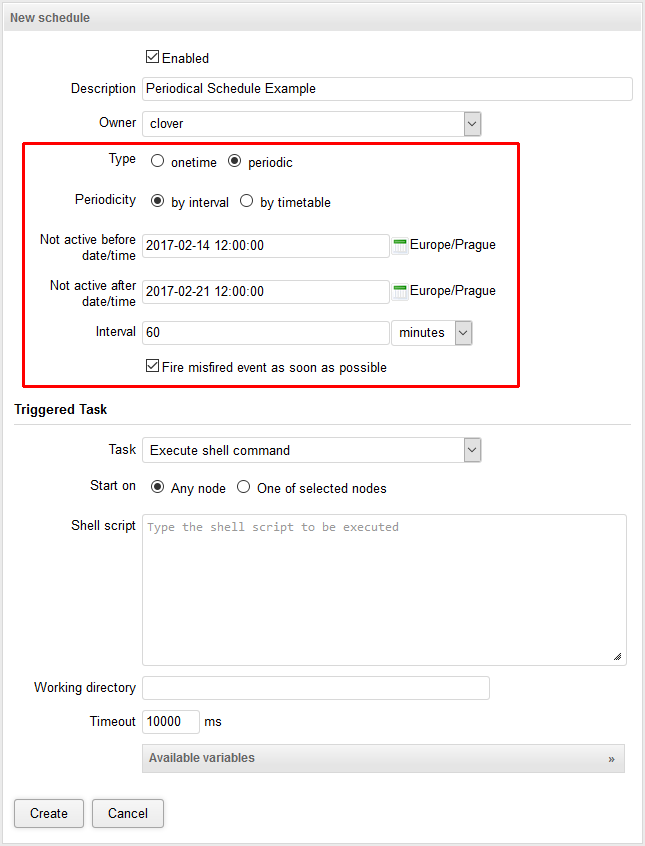 Web GUI - periodical schedule form