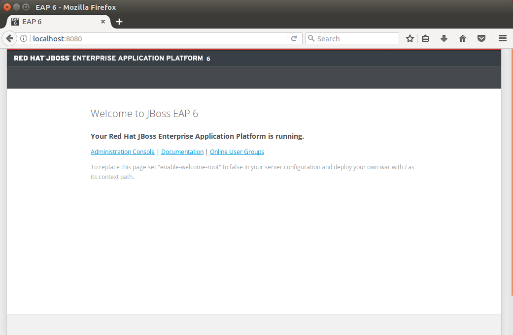 JBoss EAP welcome page