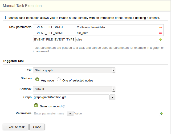 Web GUI - "Manual task execution" form