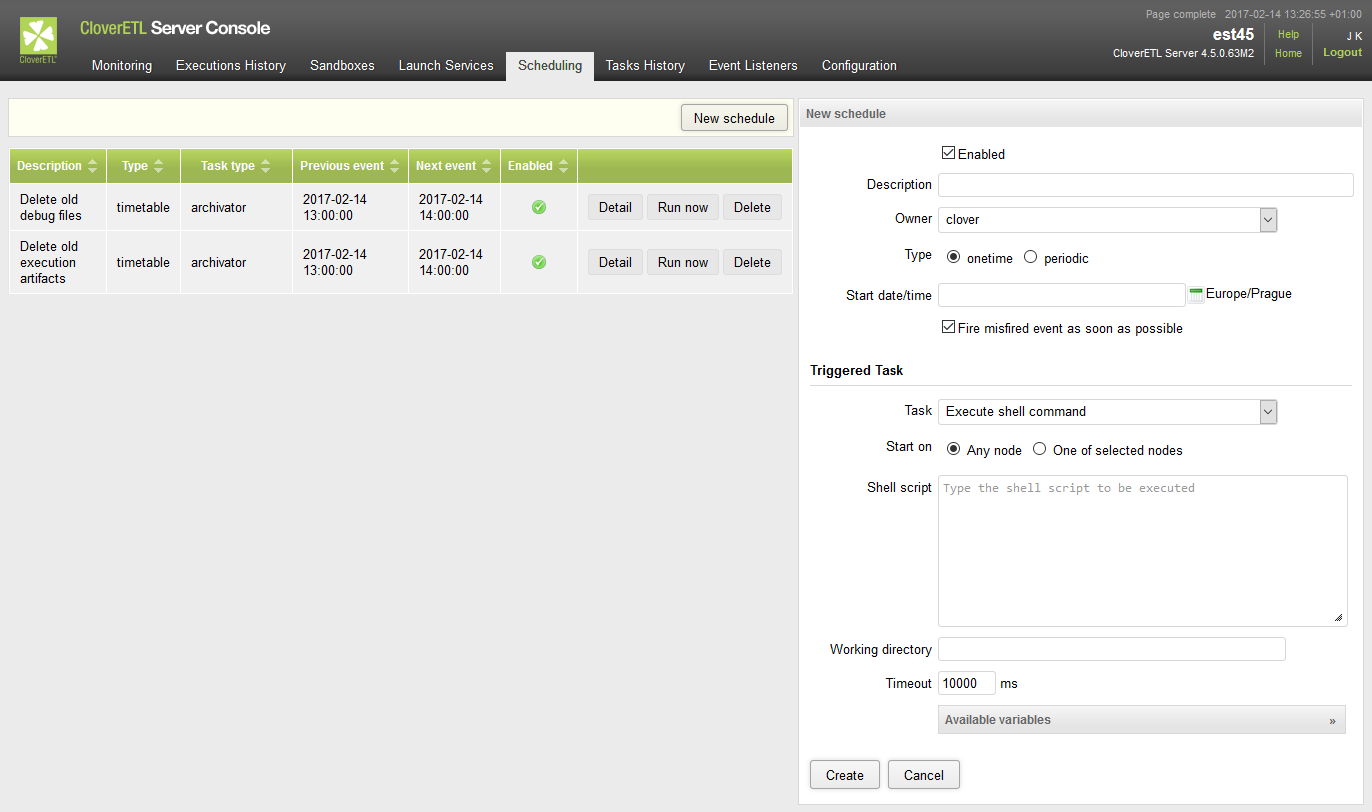 Web GUI - section "Scheduling" - create new