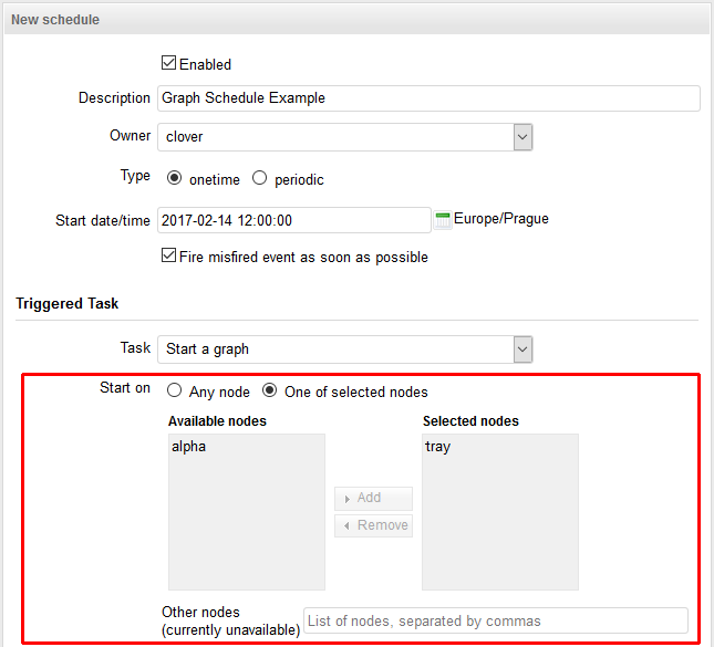 Schedule allocation - One ore more specific nodes