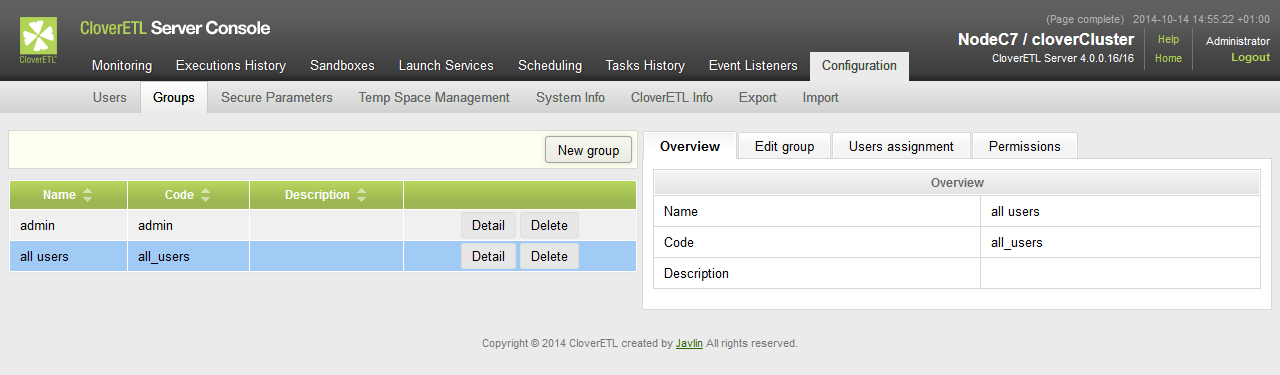 Web GUI - section "Groups"