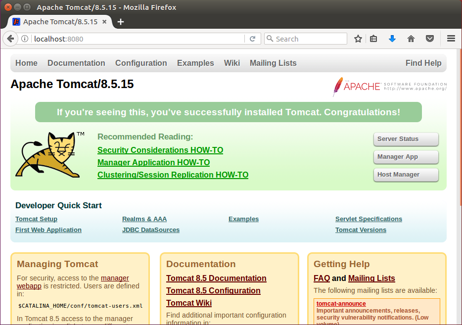 Apache Tomcat welcome page