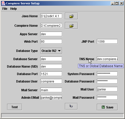 Server Setup Dialog