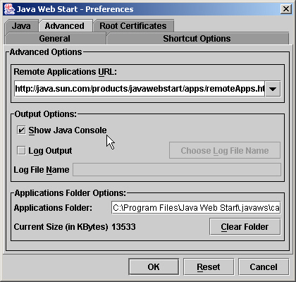 Preferences - Java Console
