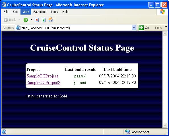 The front page of the CruiseControl reporting application