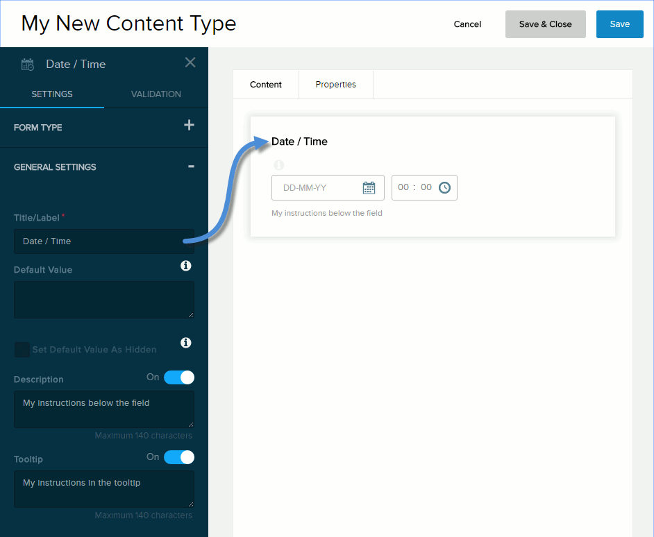 General Settings for Date / Time field