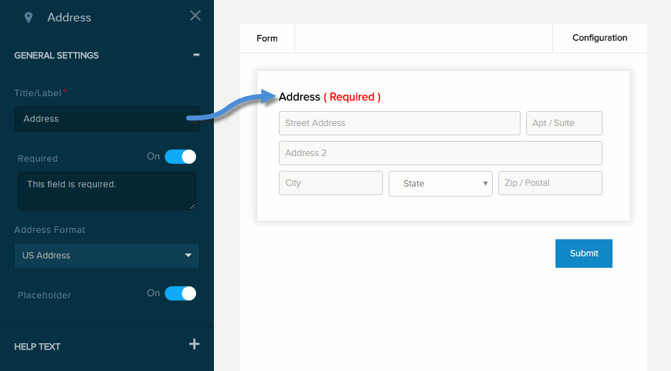 Settings for Address field