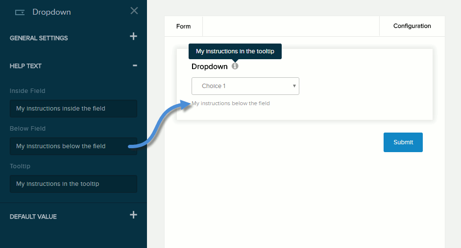 Settings for Dropdown field