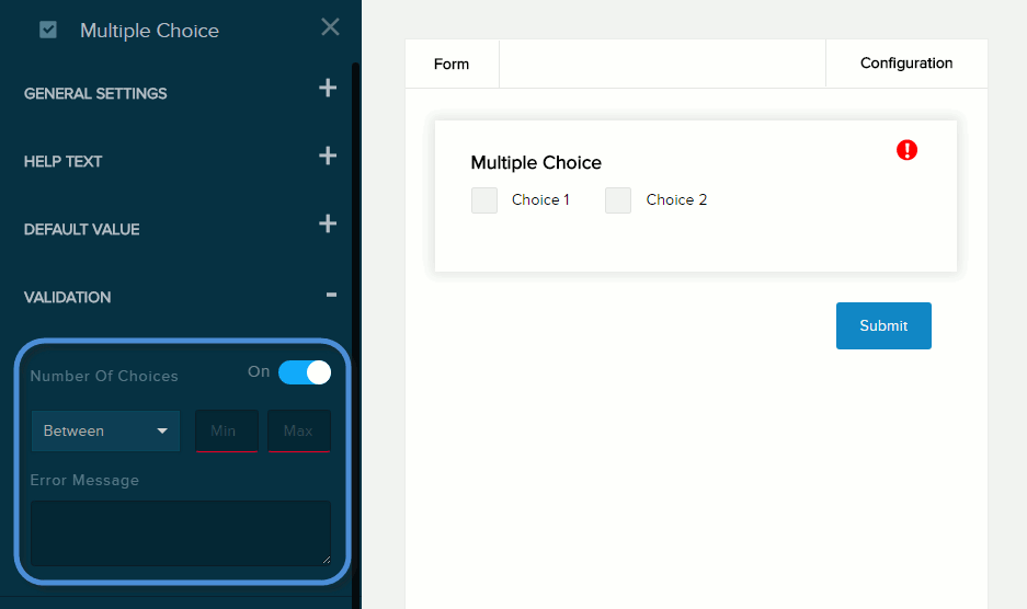 Settings for Multiple Choice field