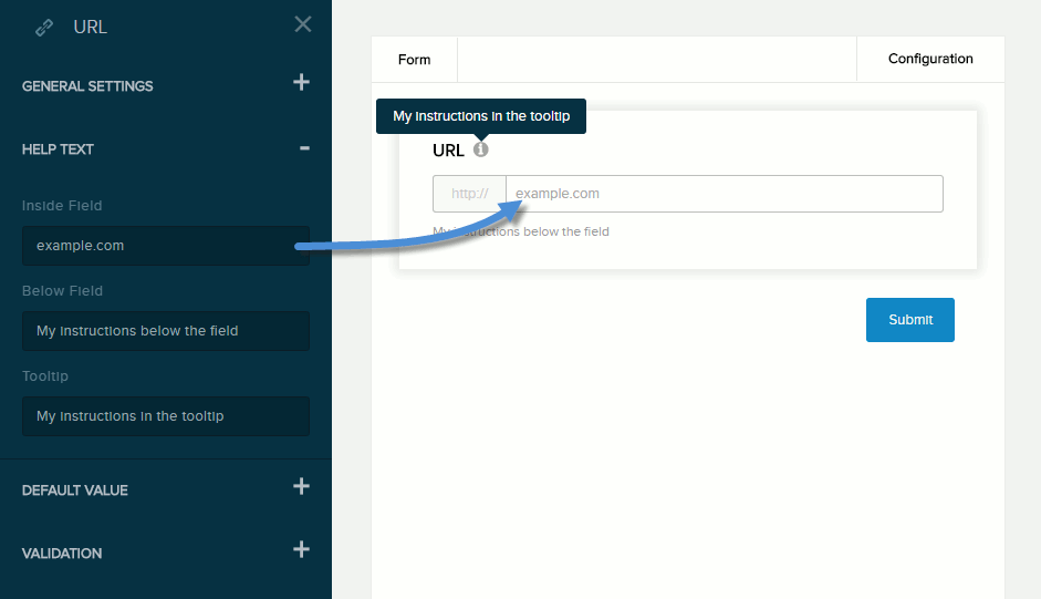 Settings for URL / Website field