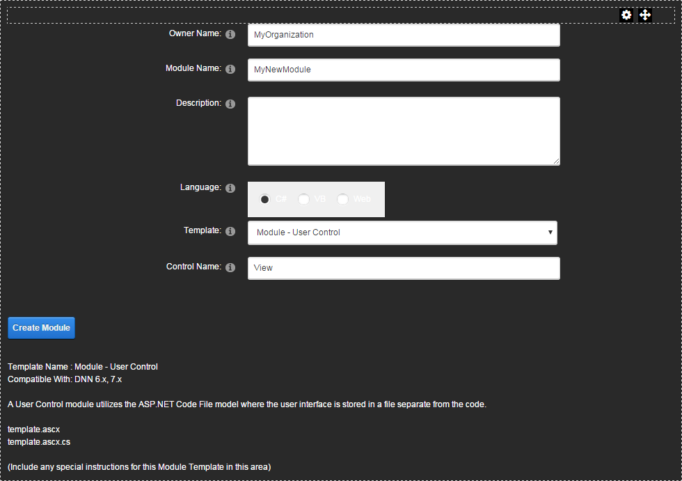 Module Creation form