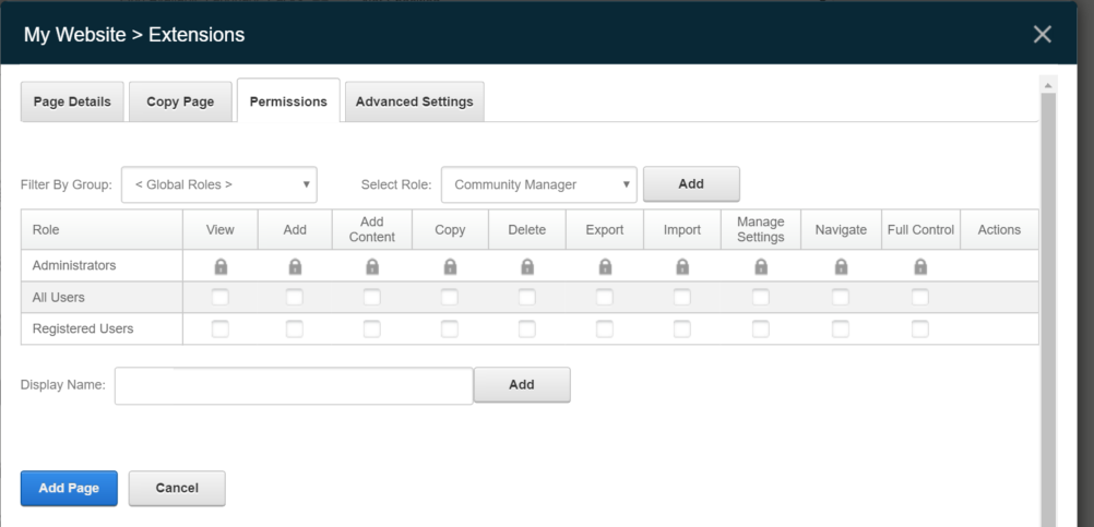 Add Page > Permissions