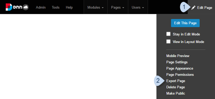 Edit Page > Export Page