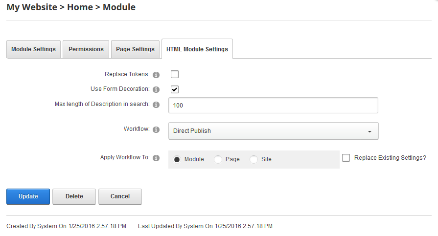 Custom module settings