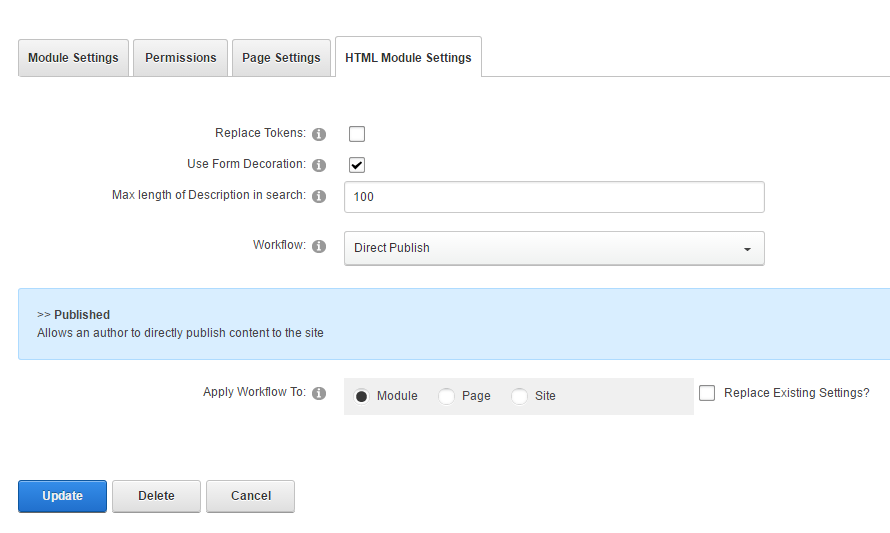 Module Settings — HTML on DNN Platform