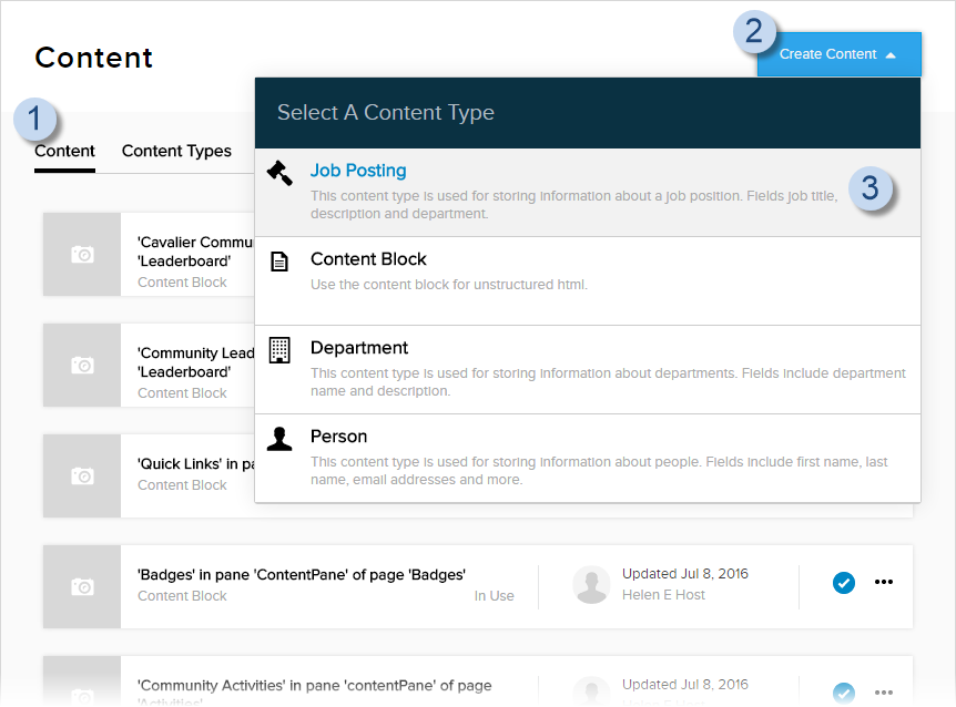 Content tab > Create Content > Select Content Type