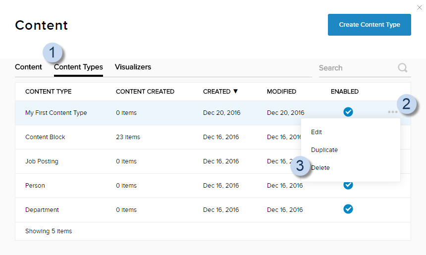 Content Type ellipses menu > Delete